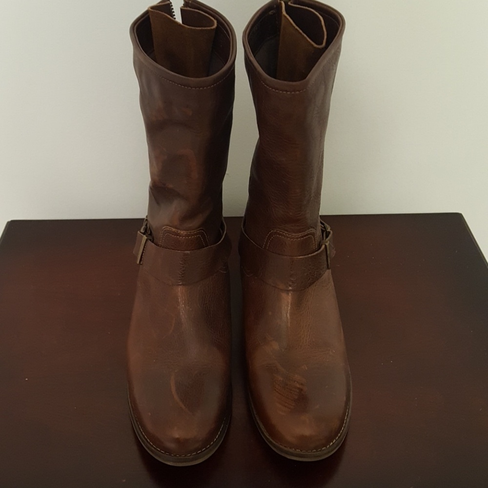 Brown leather boots